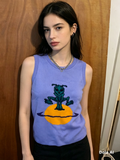 Lavender Alien Graphic Knit Tank Top - close up front
