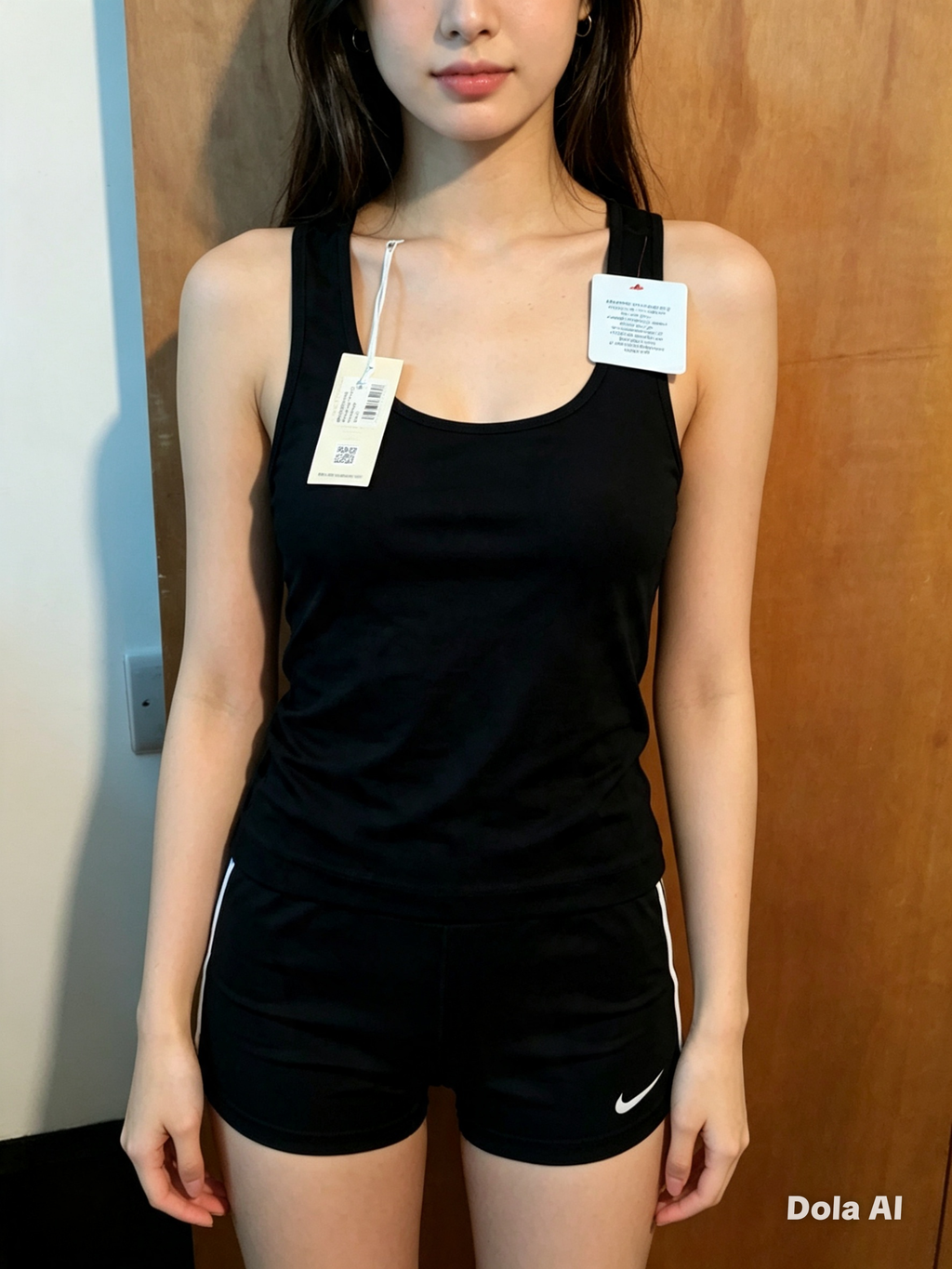 Correndo Black Tank Top and Shorts Set - close up with tags