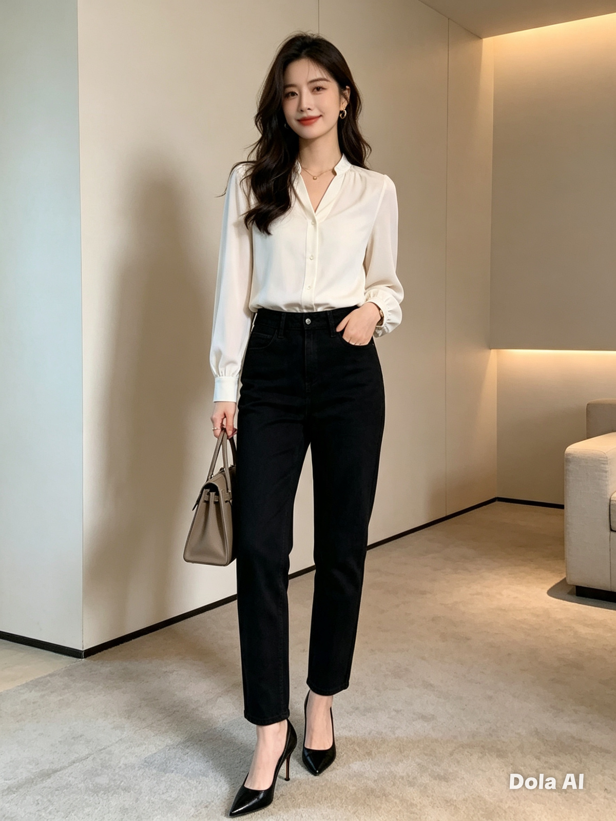 Collusion Black Slim Jeans - neutral interior full body