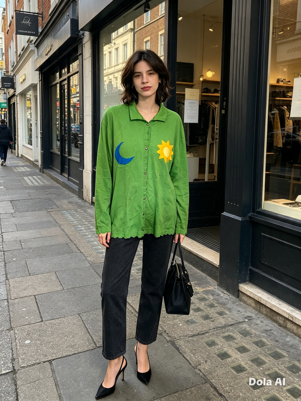 BAD Green Sun and Moon Oversized Shirt - London street full body