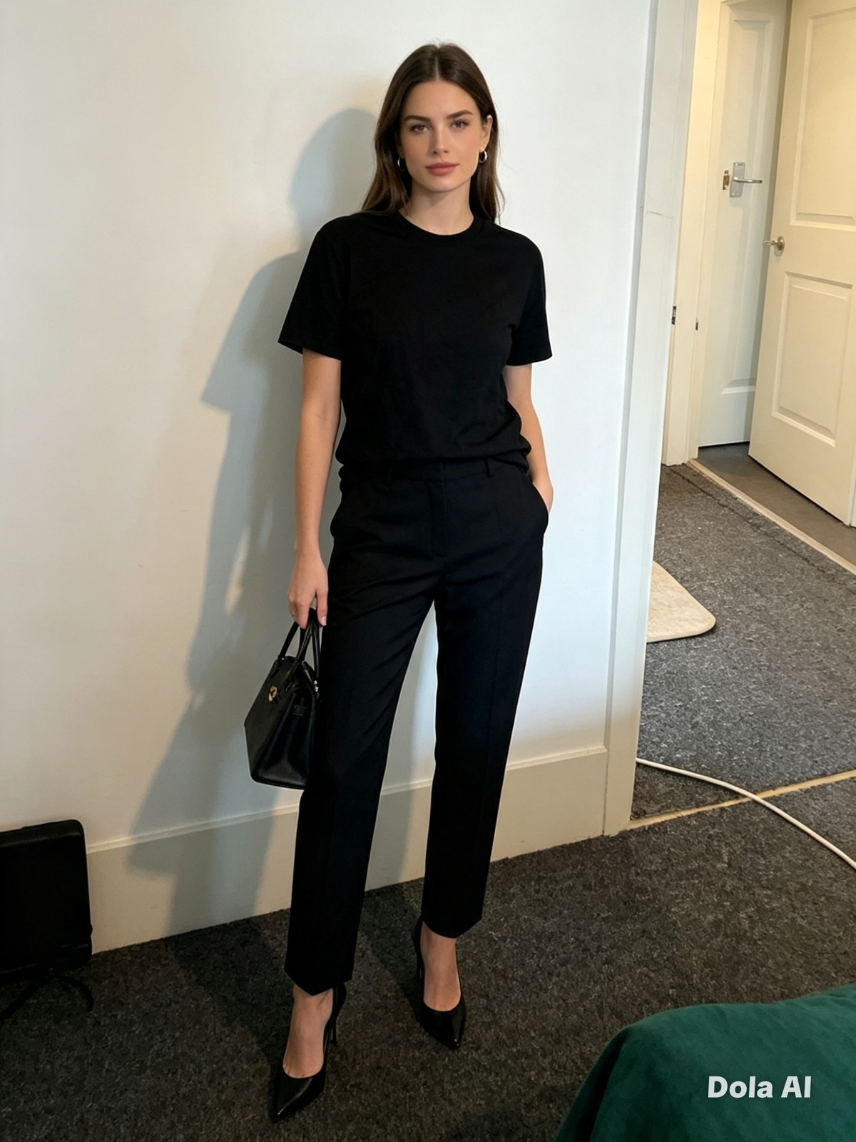 ASOS Black Classic T-Shirt - styled with black trousers full body