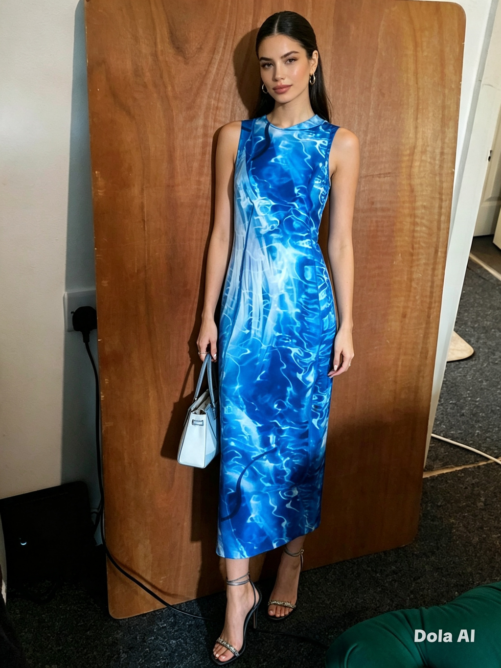 C-CLIQUE Blue Water Ripple Midi Dress - indoor editorial