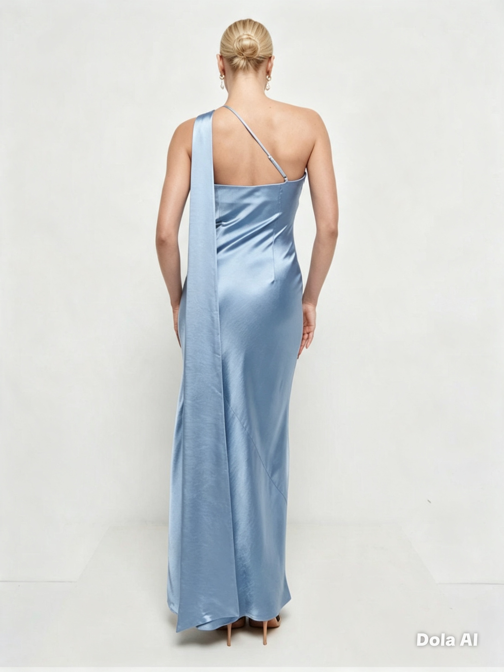 Pretty Lavish Blue Satin One-Shoulder Maxi Dress - back view