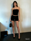 Pretty Little Thing Black Mini Skirt - styled with black bandeau top indoor