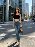 HIIT Black Crop Cami Top - styled with blue jeans city street