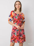 Multicolour Abstract Floral Puff Sleeve Mini Dress - front view