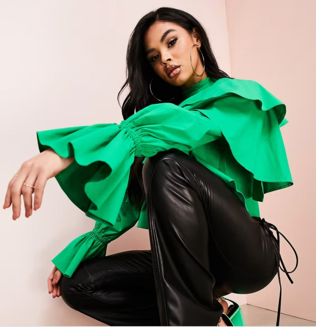 Emerald Green Ruffle Blouse