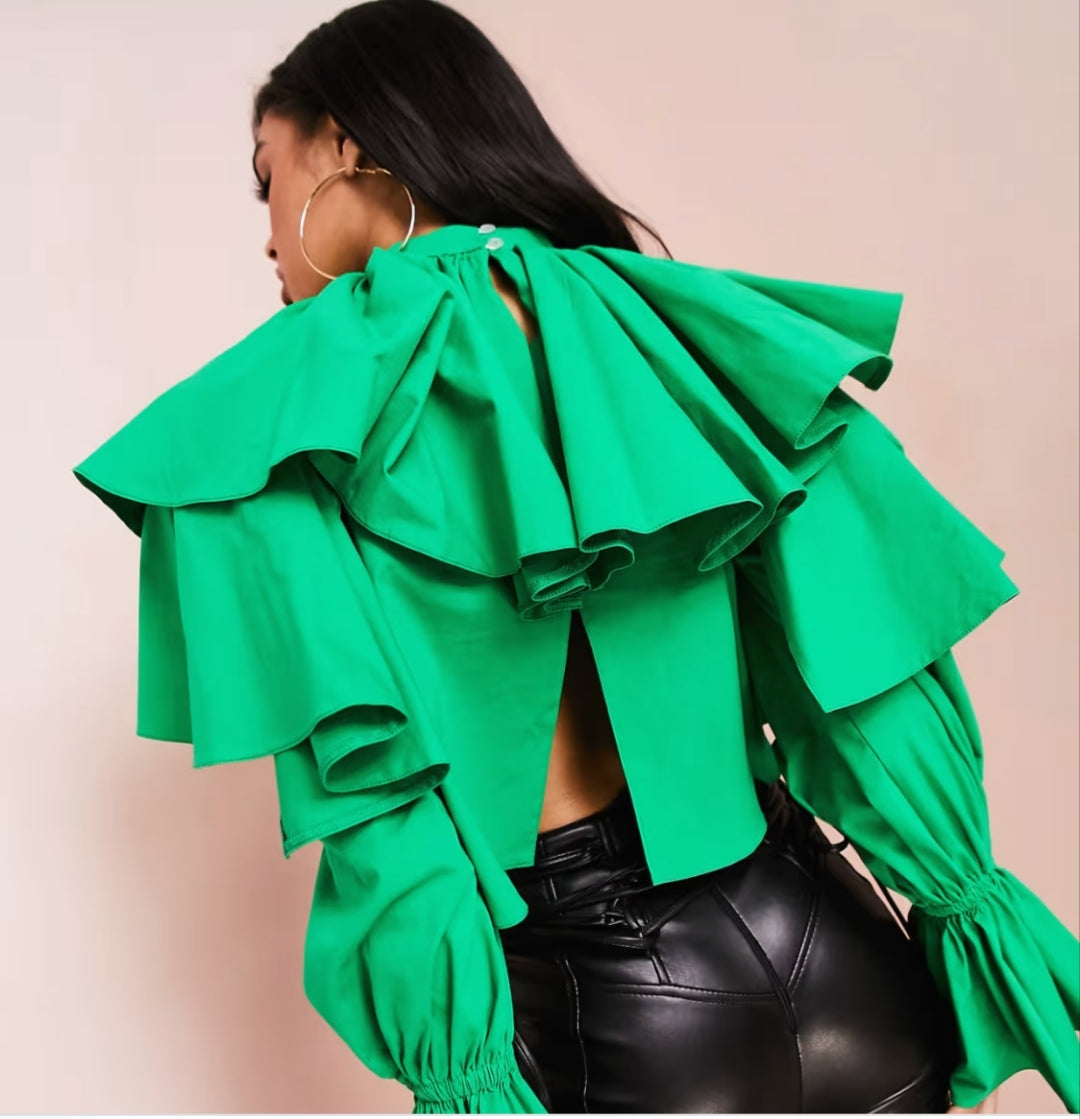Emerald Green Ruffle Blouse