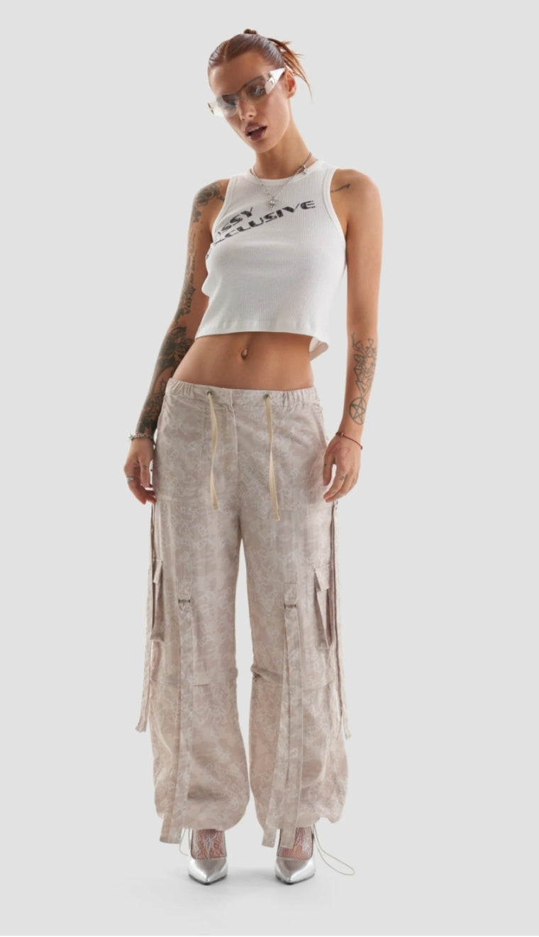 Stone Tie-Dye Wide-Leg Cargo Trousers - flat lay back view