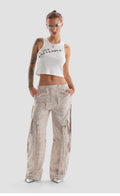 Stone Tie-Dye Wide-Leg Cargo Trousers - flat lay side view