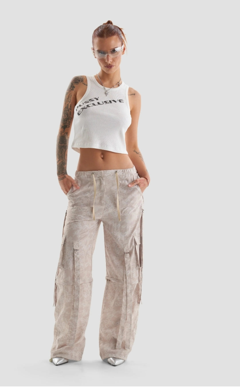 Stone Tie-Dye Wide-Leg Cargo Trousers - flat lay side view