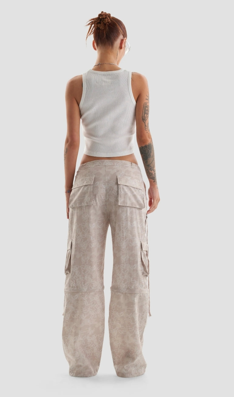 Stone Tie-Dye Wide-Leg Cargo Trousers - flat lay front view