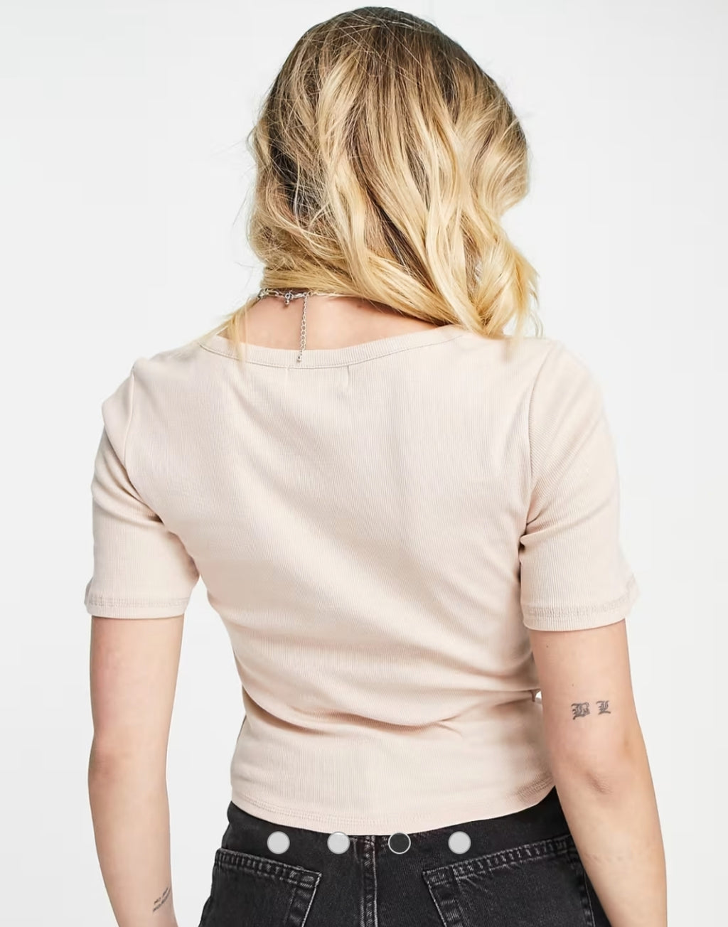 Beige ribbed crop top - back view