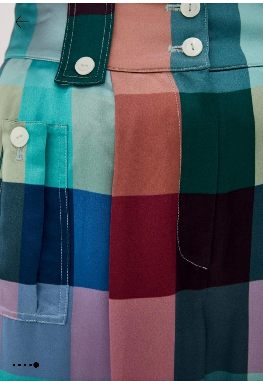 Emporio Armani Multicolour Check Wide-Leg Trousers - waistband pearl button detail close up