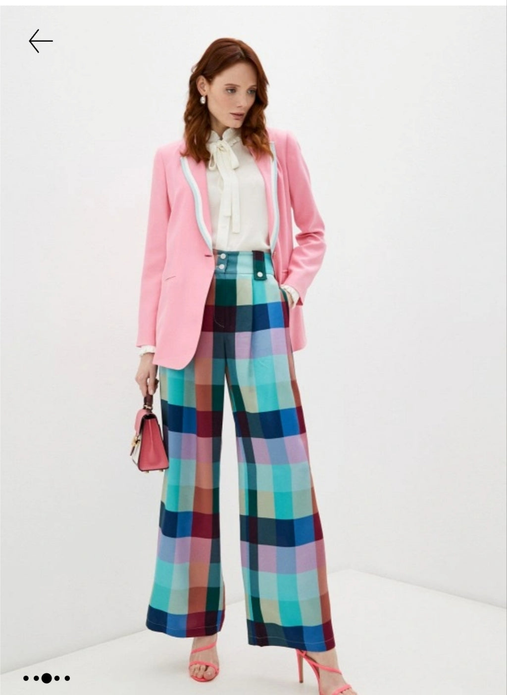 Emporio Armani Multicolour Check Wide-Leg Trousers - styled with pink blazer