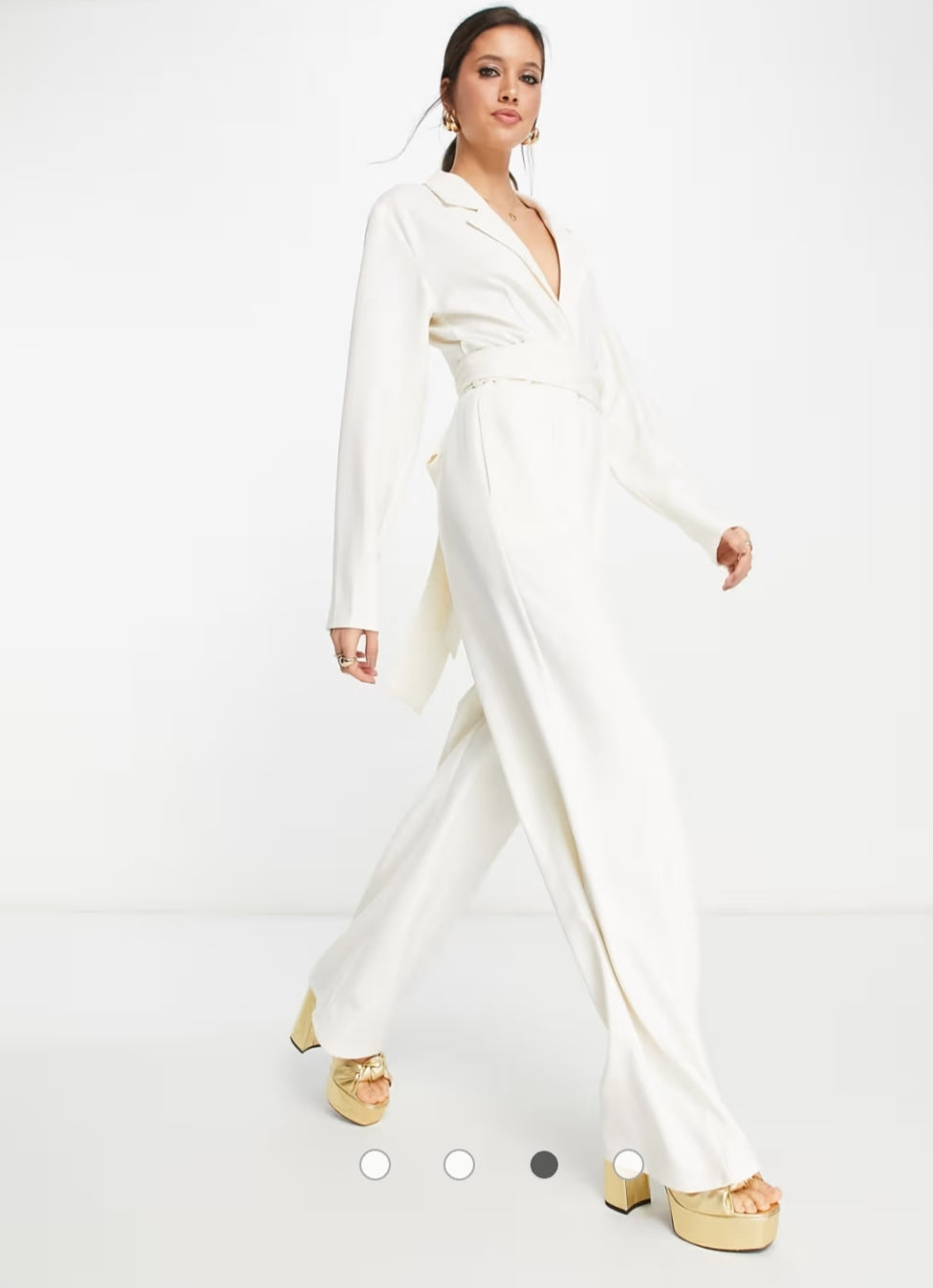 Ivory belted blazer jumpsuit - side three-quarter view
