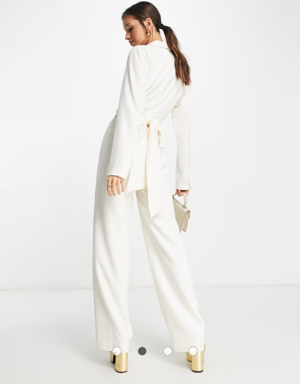 Ivory belted blazer jumpsuit - back view with tie belt