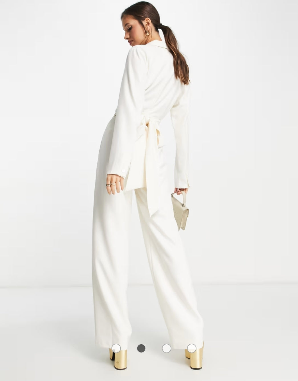 Ivory belted blazer jumpsuit - back view with tie belt