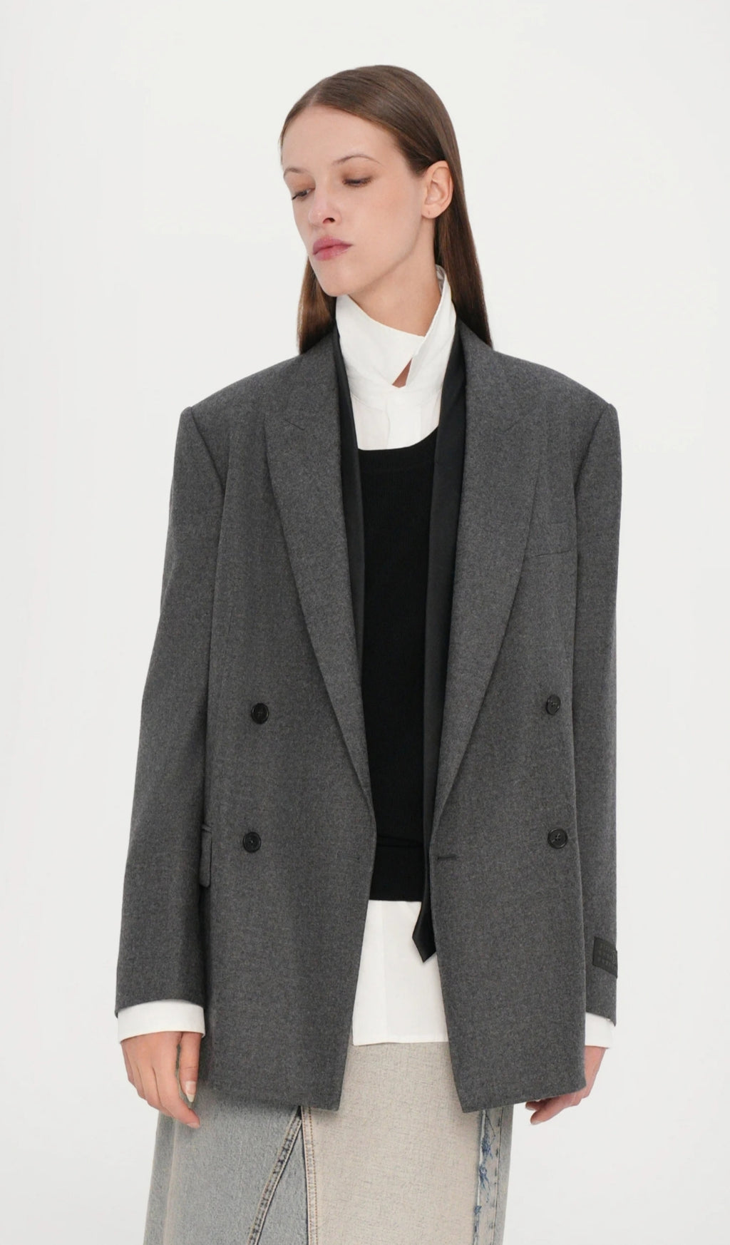 Attic & Barn Grey Blazer - close up lapel detail