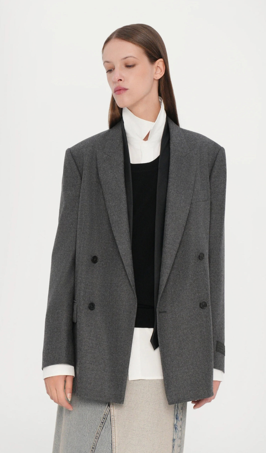 Attic & Barn Grey Blazer - close up lapel detail