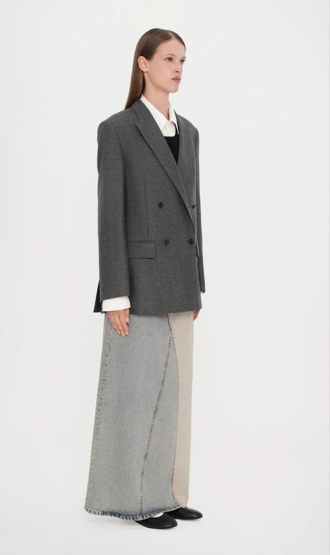 Attic & Barn Grey Blazer - three quarter view on model