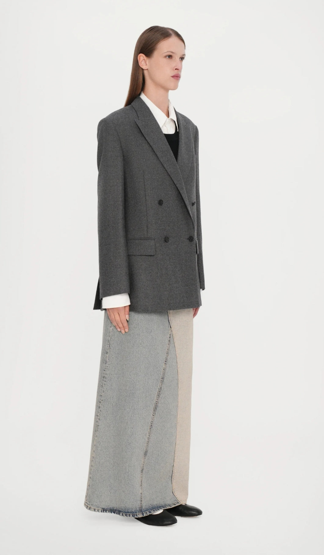 Attic & Barn Grey Blazer - side view on model