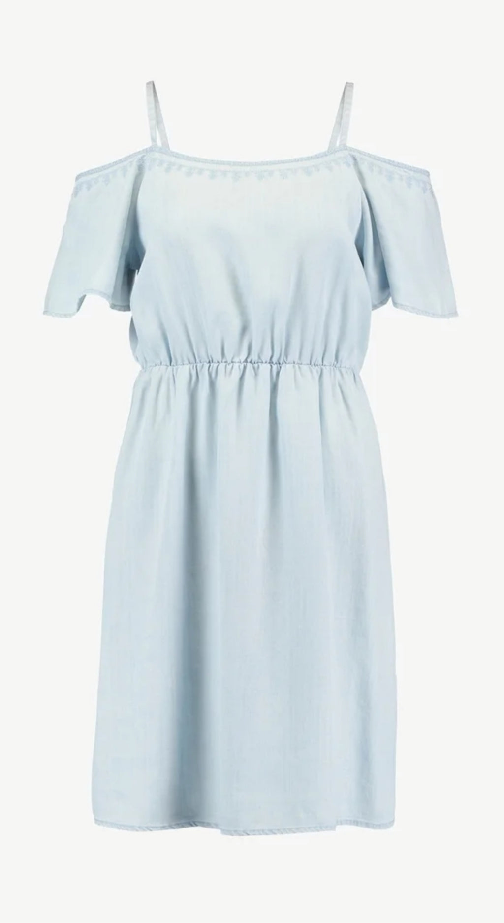 Baby Blue Cold-Shoulder Flutter Sleeve Mini Dress - flat lay product shot