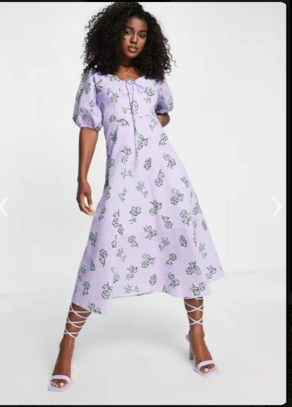 Lavender floral midi dress front view