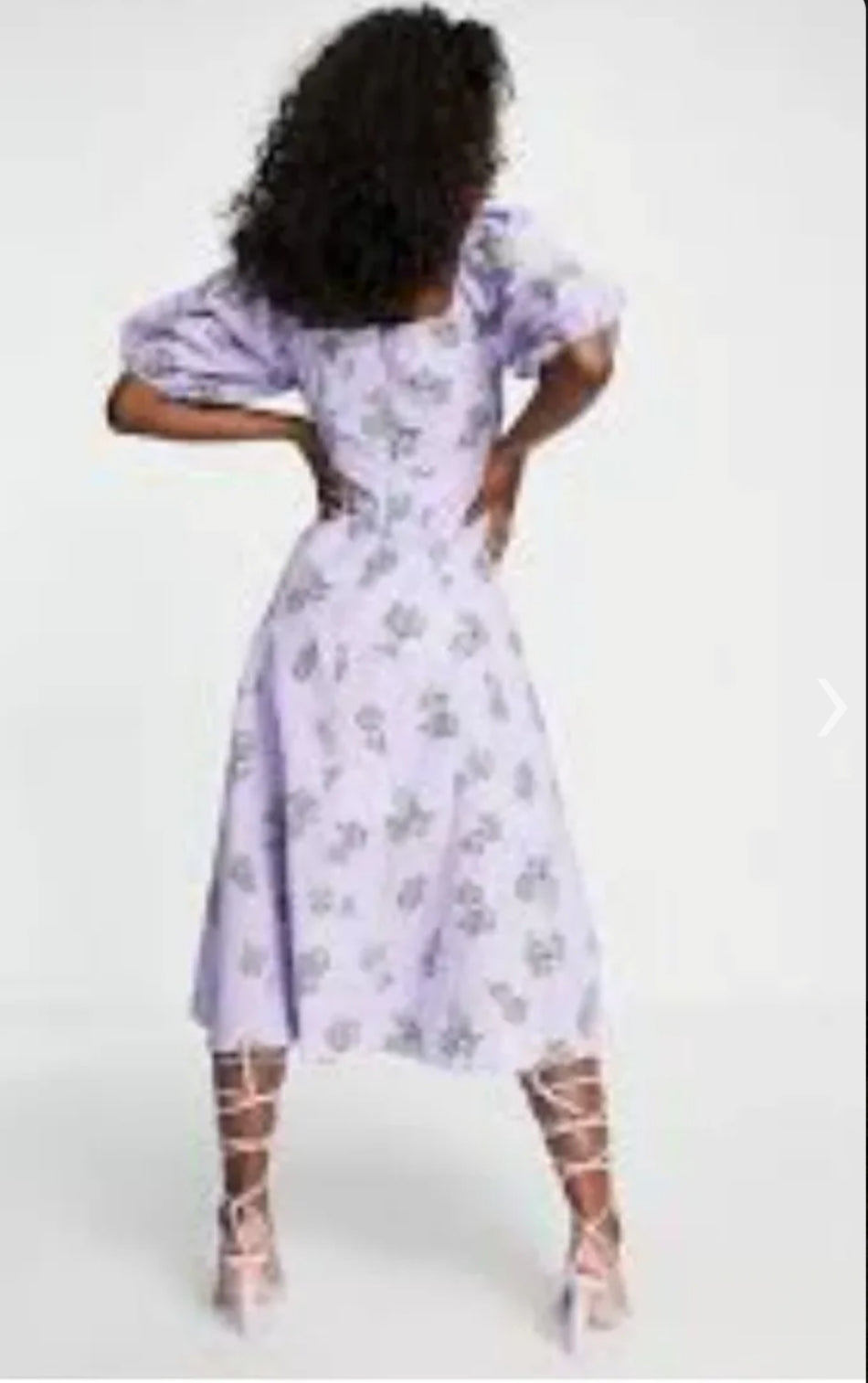 Lavender floral midi dress back view