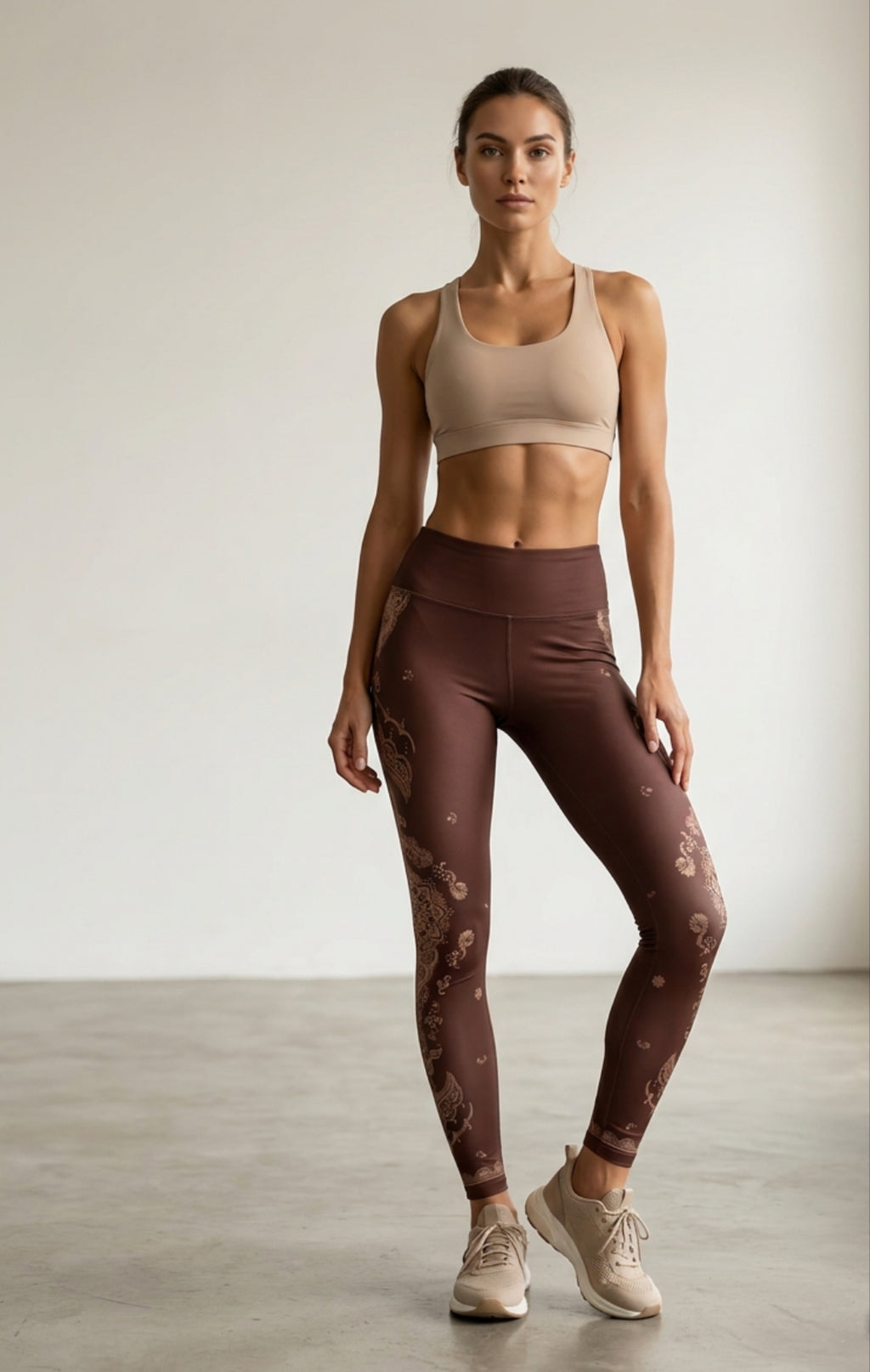 Brown paisley leggings - full length front