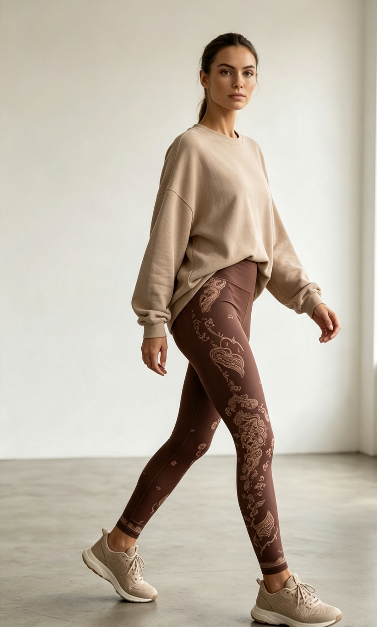 Brown paisley leggings - casual outfit