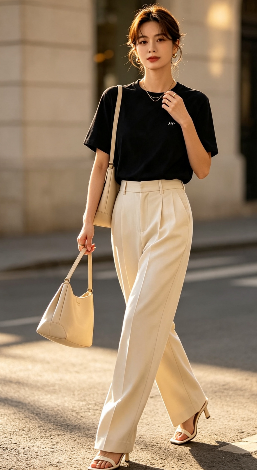 MP black logo tee - street style walking