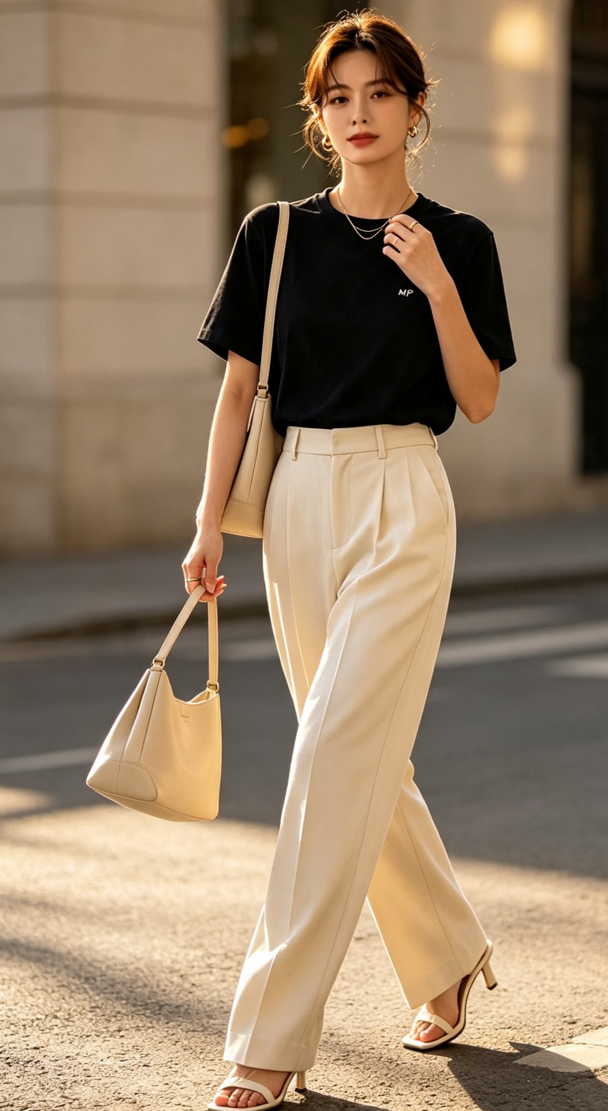 MP black logo tee - street style walking