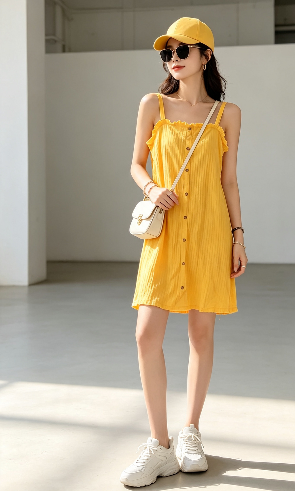 Yellow slip dress - minimal studio shot