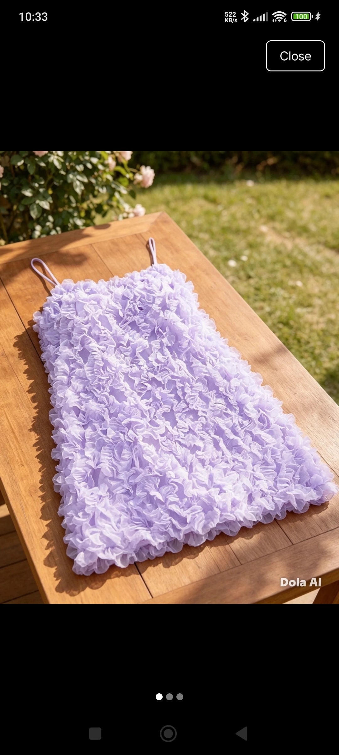 Lavender 3D Petal Ruffle Mini Dress - flat lay on wooden table