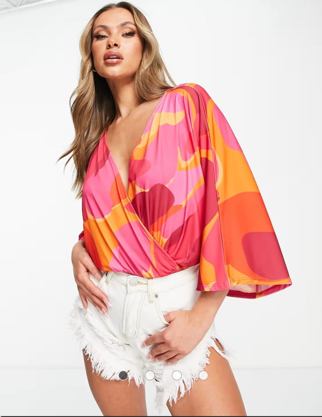 Pink & Orange Abstract Print Kimono Sleeve Bodysuit