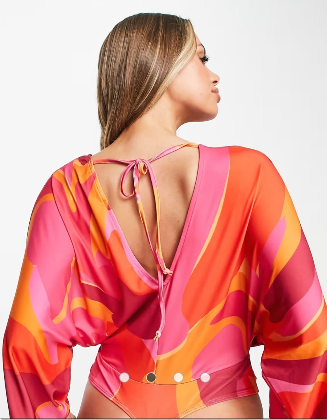 Pink & Orange Abstract Print Kimono Sleeve Bodysuit