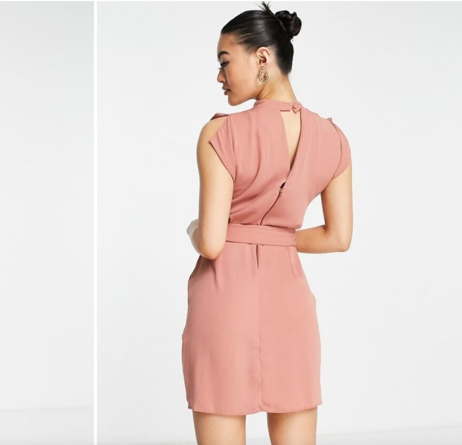 Dusty pink belted mini dress - back view with belt