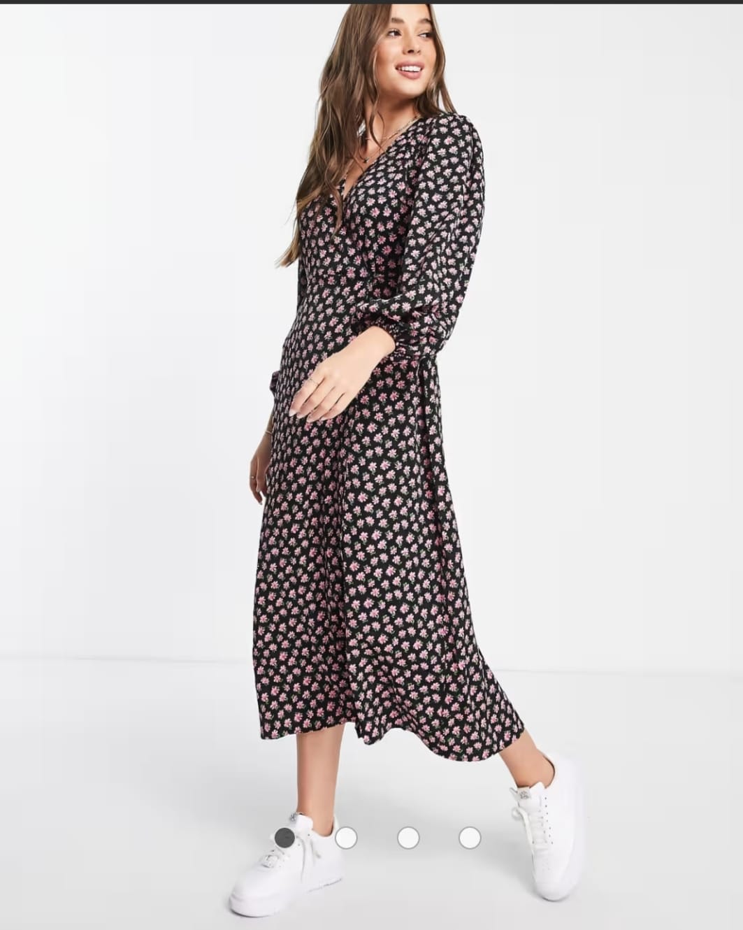 Black Ditsy Floral Midi Dress - side view