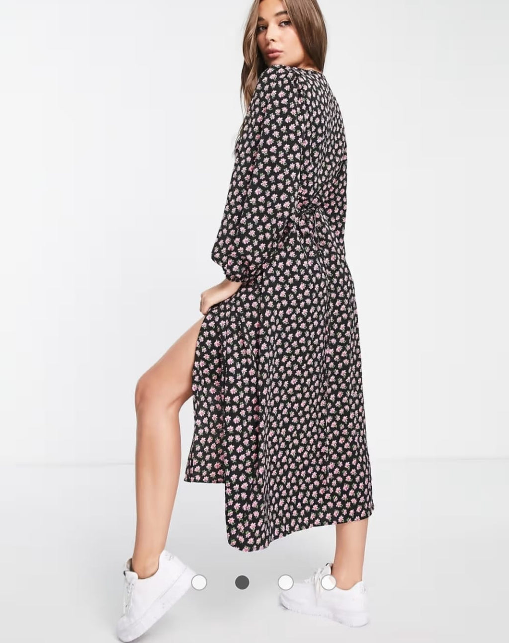 Black Ditsy Floral Midi Dress - back view