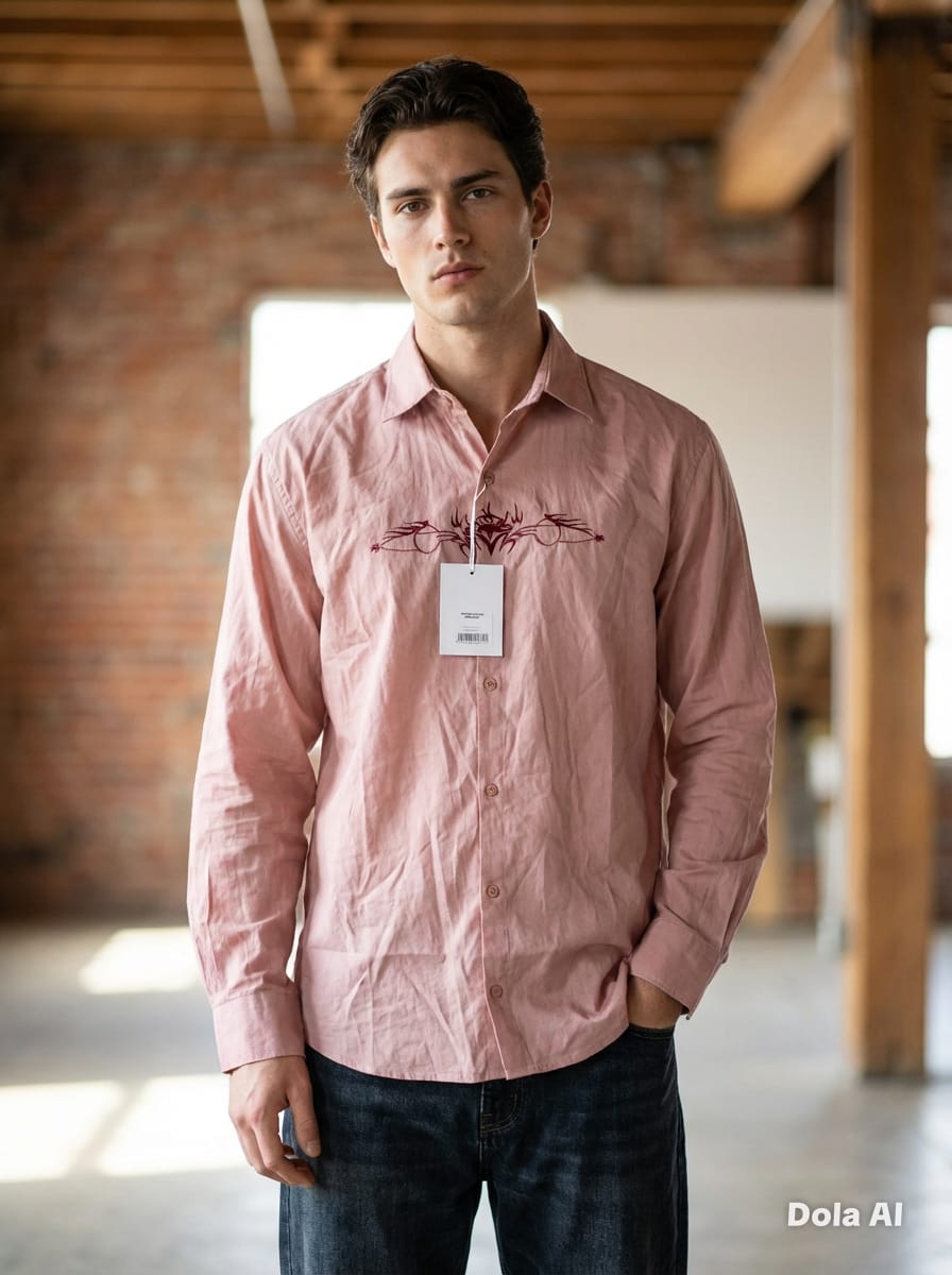 Blush Pink Embroidered Tribal Graphic Unisex Shirt - styled view