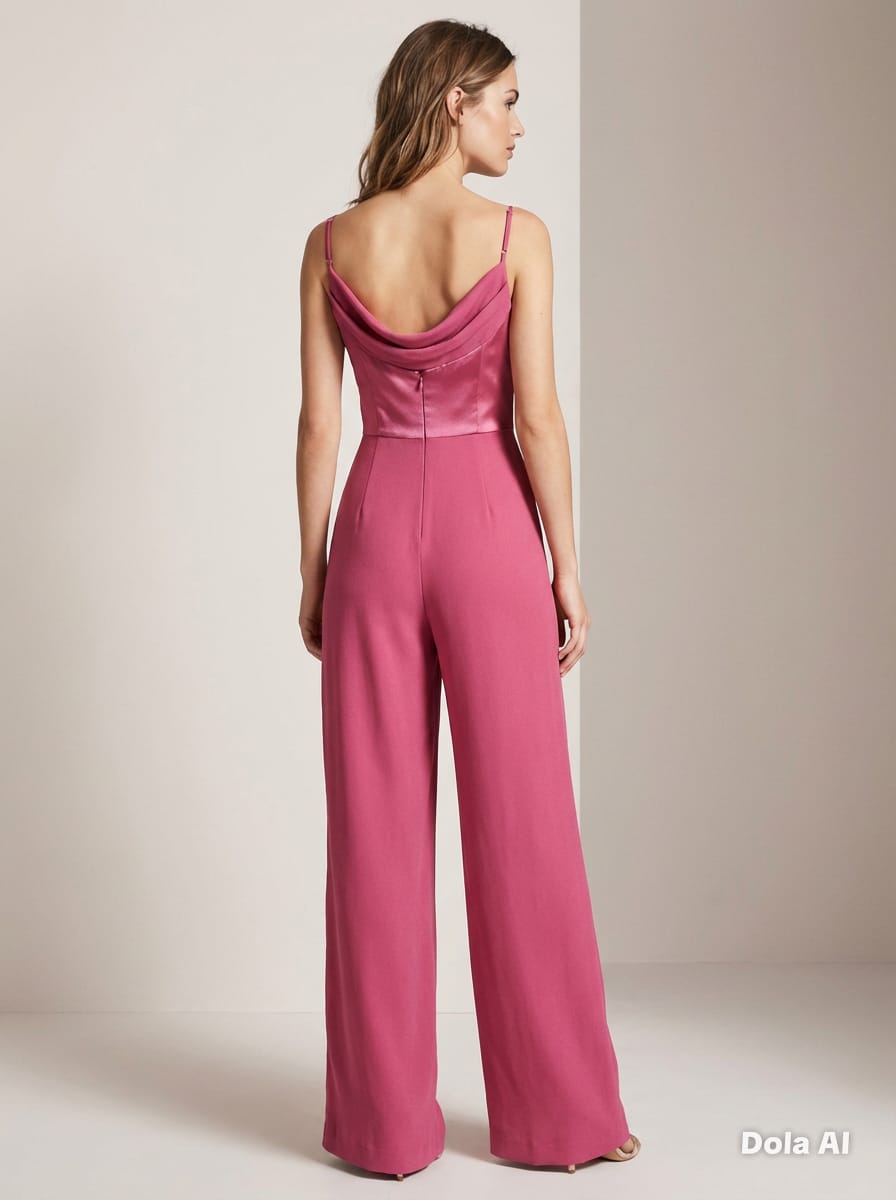 Rose Pink Satin Cowl Neck Co-Ord Set - back view showing cowl back detail