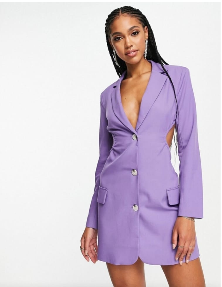Purple blazer dress front view