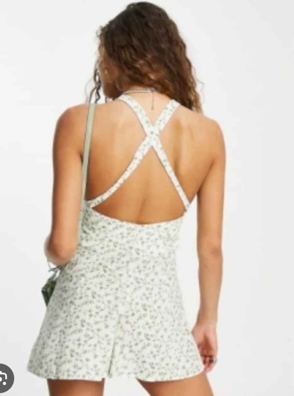 White Ditsy Floral Halterneck Playsuit - back view showing cross straps