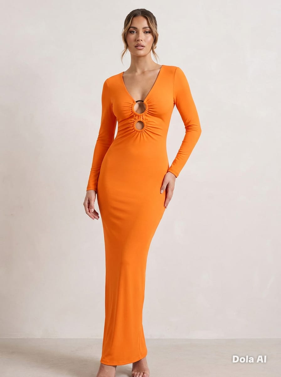 Orange ring cut-out maxi dress - front view