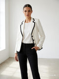 Ivory Black Contrast Trim Fitted Blazer - front view