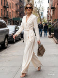 Cream Belted Blazer Jumpsuit - street style front view