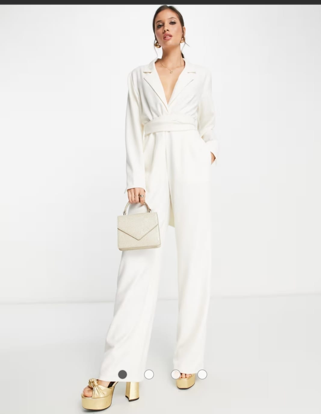 Cream Belted Blazer Jumpsuit - studio front view
