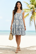 Blue Paisley Print Tiered Mini Dress - Different Model