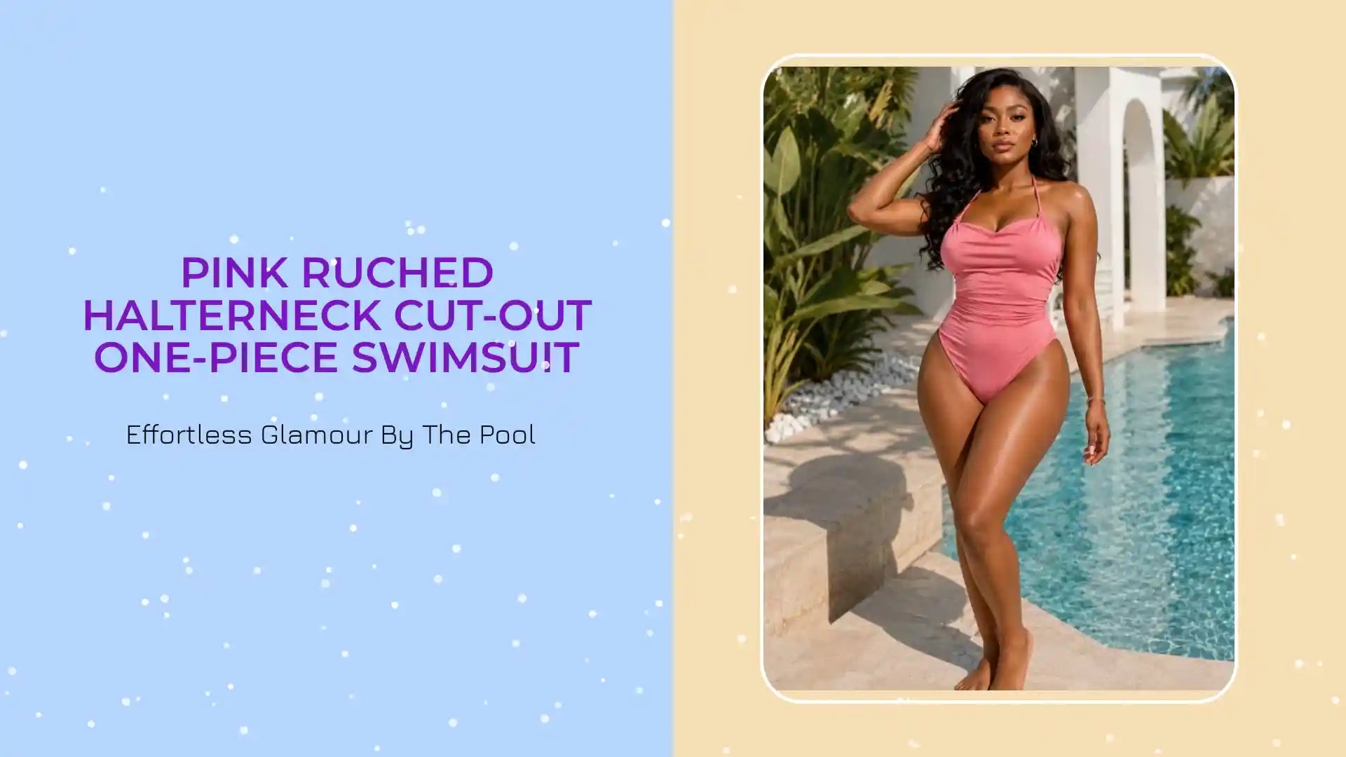 Pink Ruched Halterneck Cut-Out One-Piece Swimsuit by@Outfy